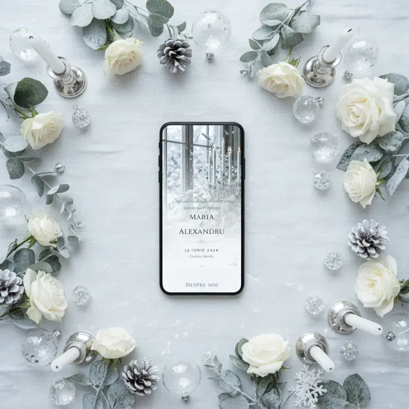 Invitație nuntă digitală model Iarnă cu RSVP