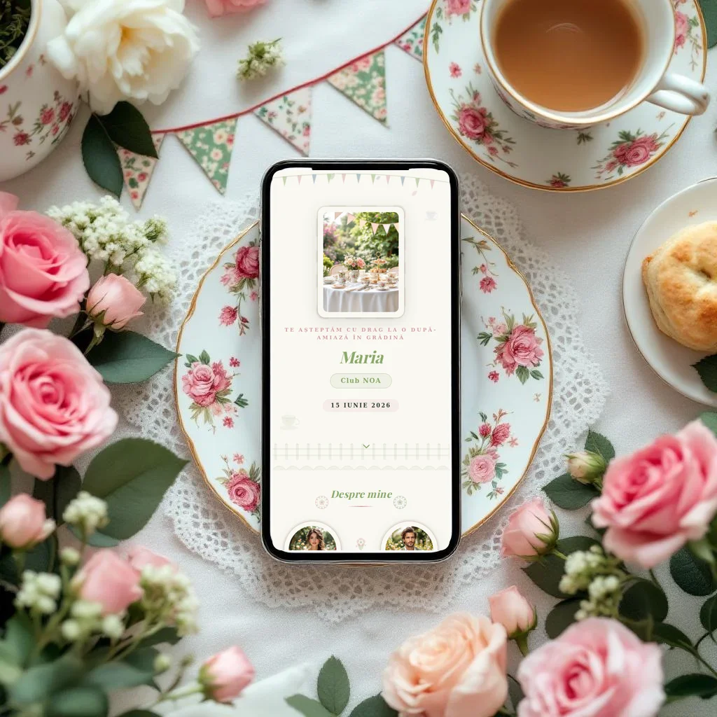 Invitație aniversare digitală model Livadă cu RSVP