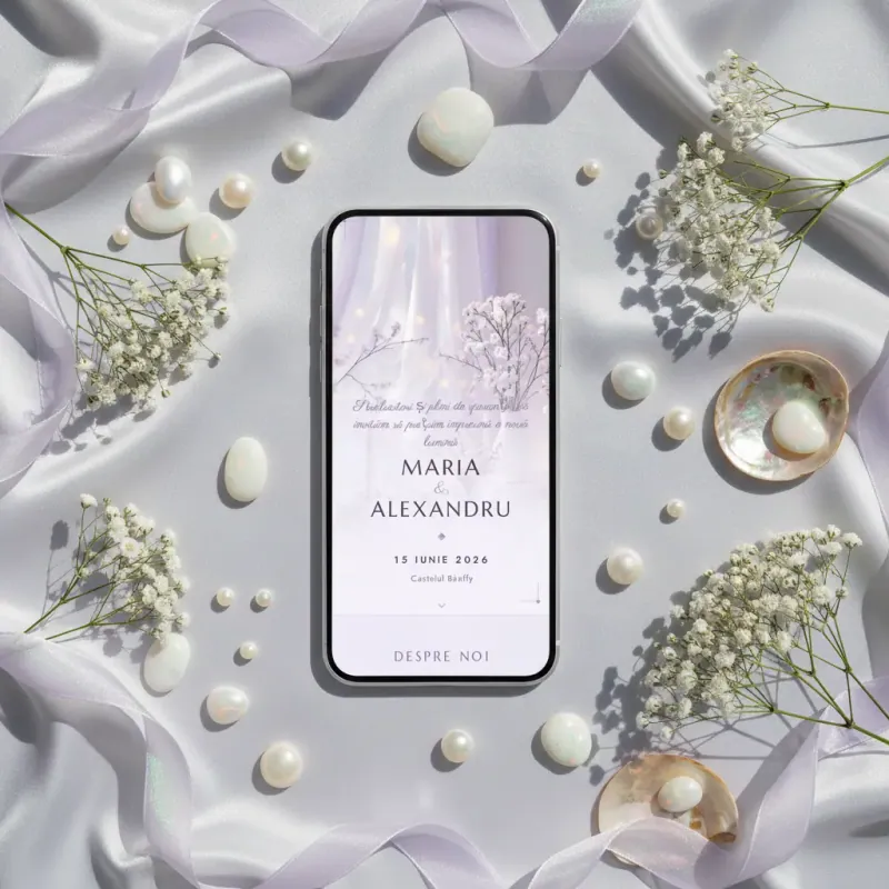 Invitație nuntă digitală model Opal cu RSVP