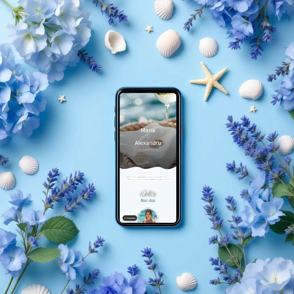 Invitație nuntă digitală model Riviera cu RSVP