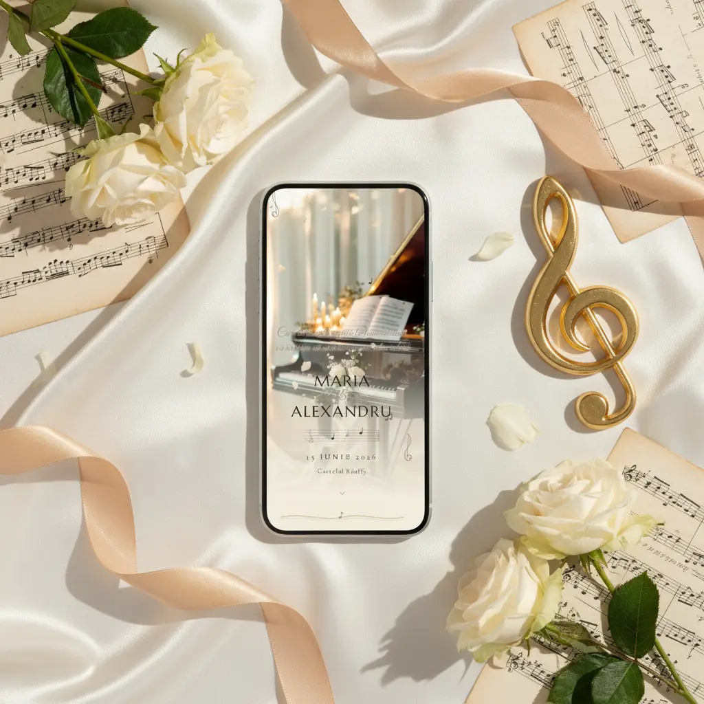 Invitație nuntă digitală model Serenada cu RSVP